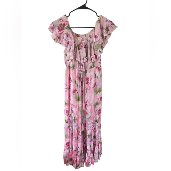 Miss June Paris Pink Floral Off-Shoulder Maxi Dress - Picture 12 of 14
